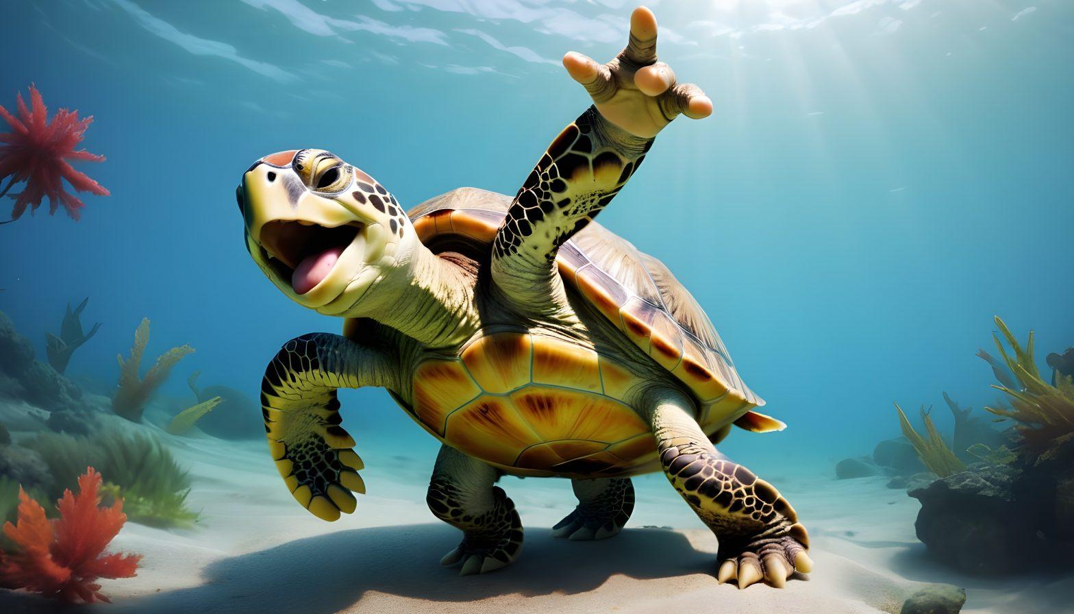 Turtle celebrating