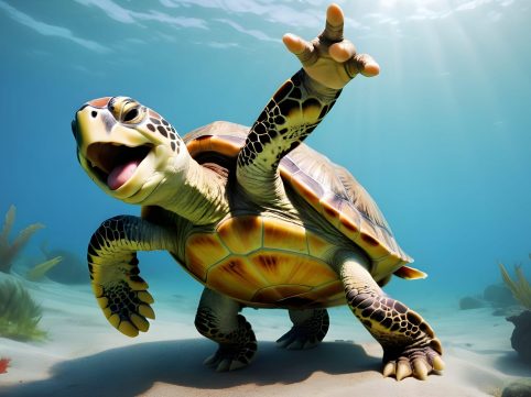 Turtle celebrating